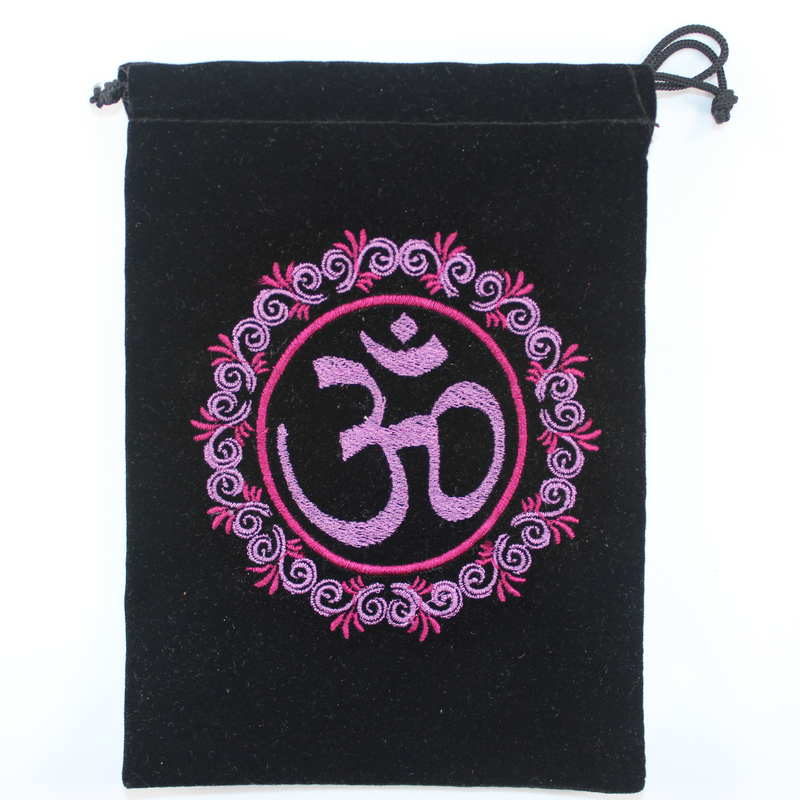 Velvet Card Bag with Embroidered Om Symbol