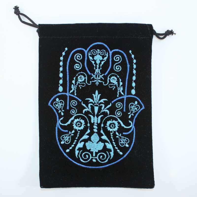 Velvet Card Bag with Embroidered Hand of Hamsa
