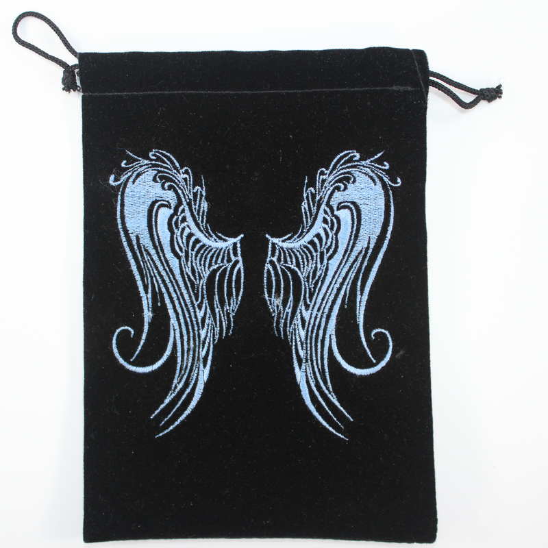 Velvet Card Bag with Embroidered Angel Wings