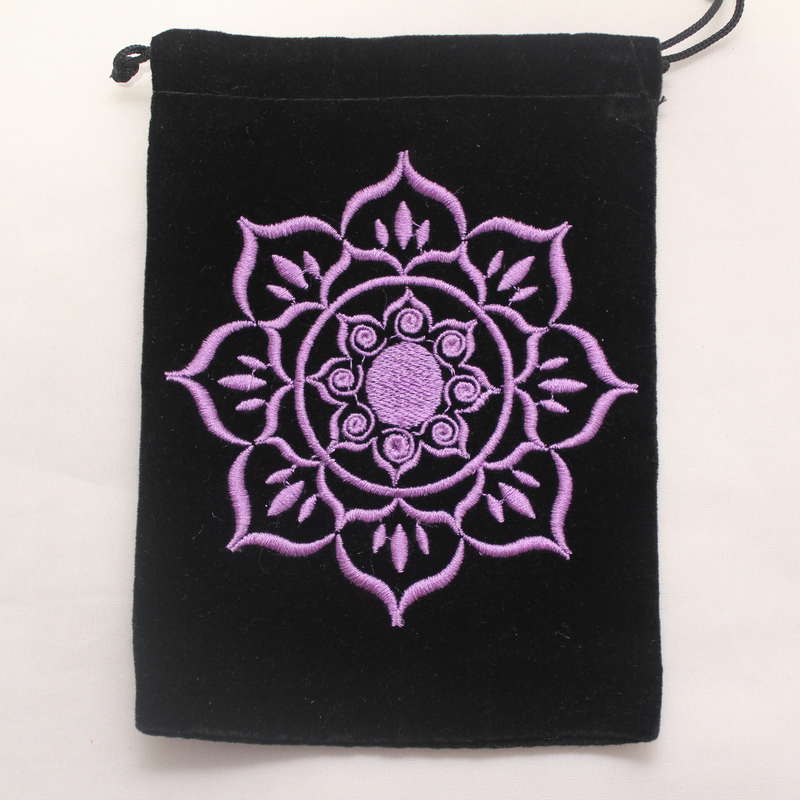 Velvet Card Bag with Embroidered Lotus Flower